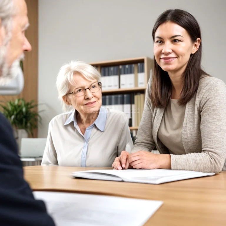 محامي يساعد متقاعد في إعداد وثيقة قانونية